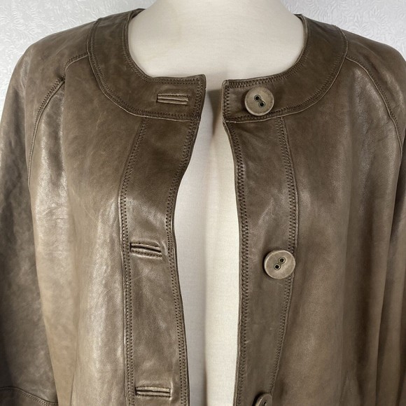 J Jill Sz M Brown Leather Shimm Swing Jacket - Picture 3 of 12